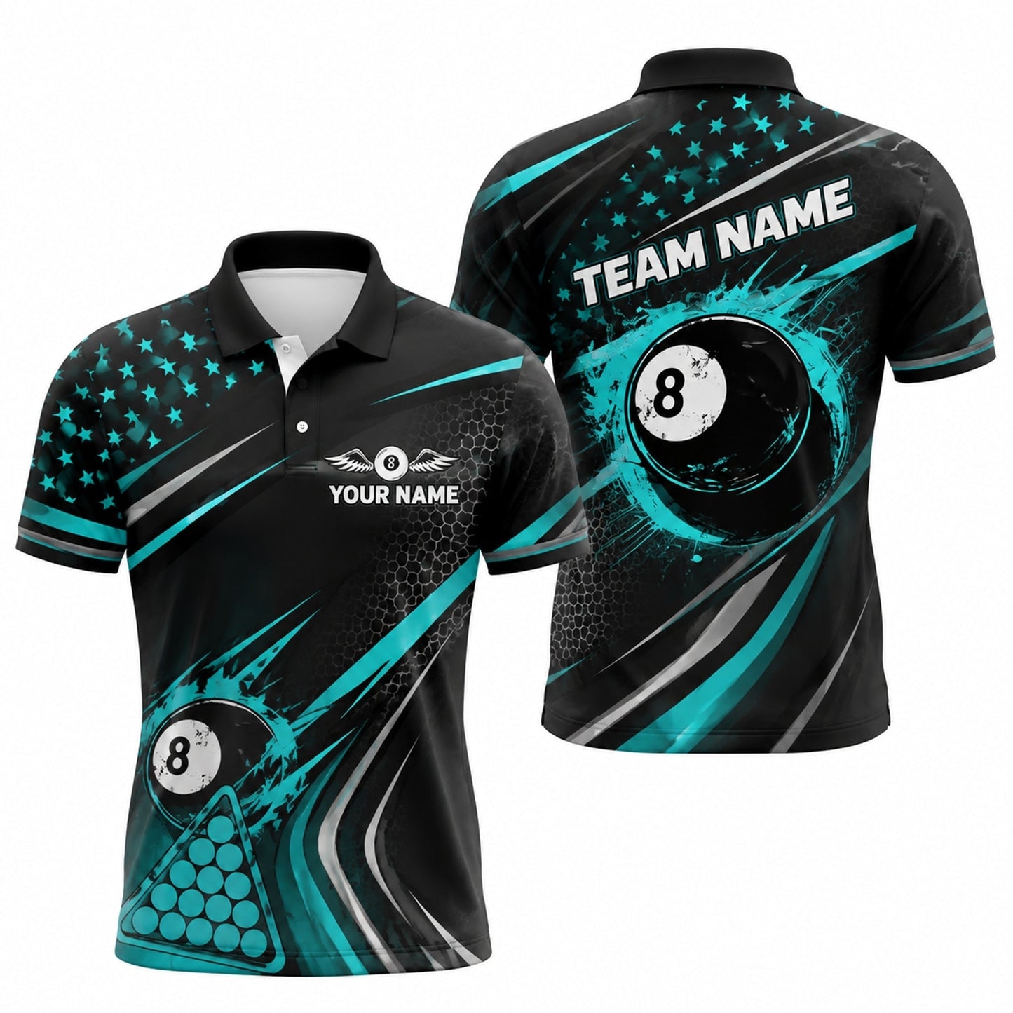 Custom 8 Ball Team Personalized Billiard Polo Shirt