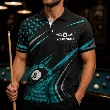 Custom 8 Ball Team Personalized Billiard Polo Shirt Front View