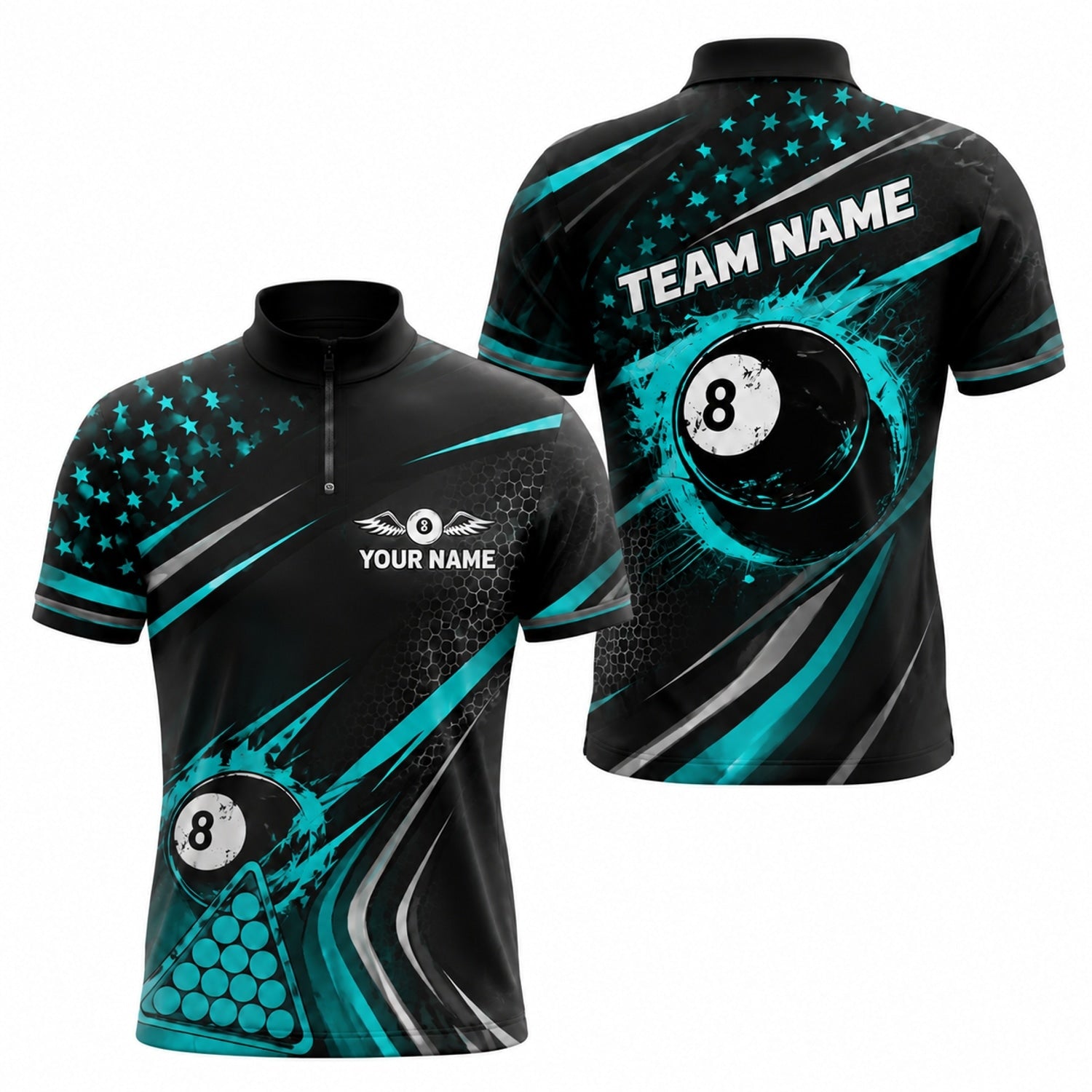 Custom 8 Ball Team Personalized Billiard Polo Shirt Jersey Zip 1 4 Collar