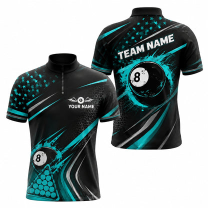Custom 8 Ball Team Personalized Billiard Polo Shirt Jersey Zip 1 4 Collar