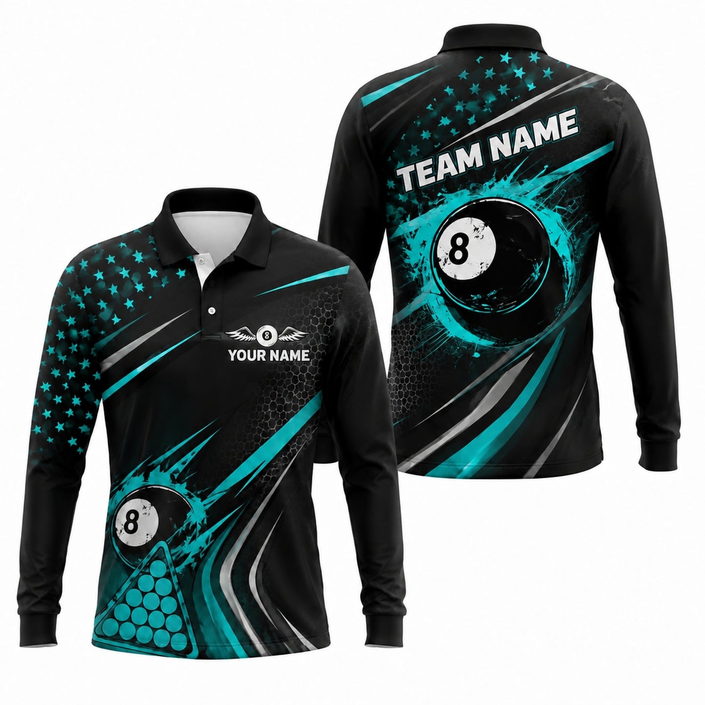 Custom 8 Ball Team Personalized Billiard Polo Shirt Long Sleeve Polo