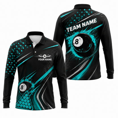 Custom 8 Ball Team Personalized Billiard Polo Shirt Long Sleeve Polo