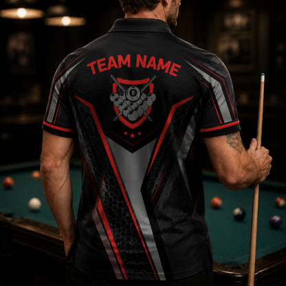 Custom 8 Ball Team Sport Personalized Billiard Polo Shirt Back View