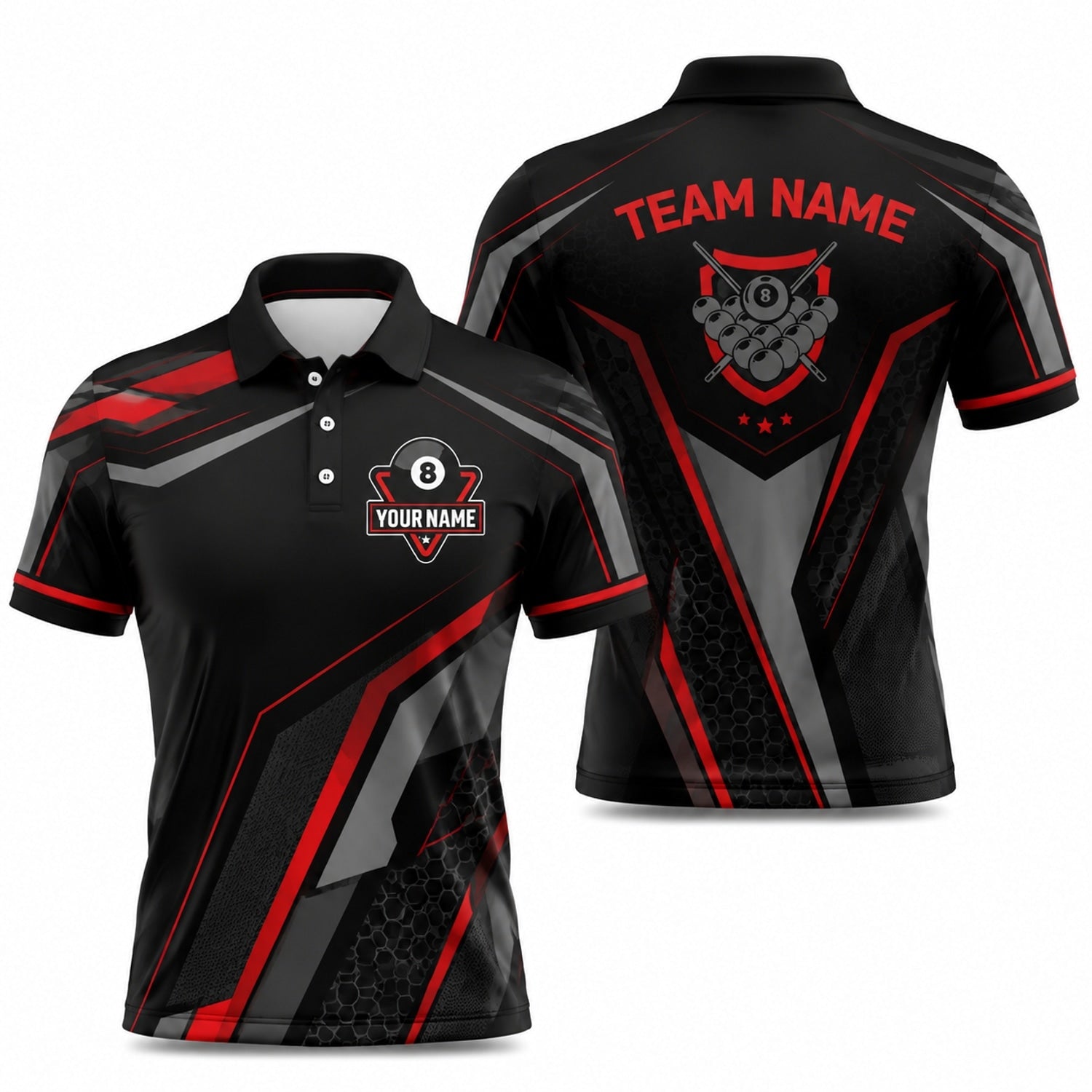 Custom 8 Ball Team Sport Personalized Billiard Polo Shirt