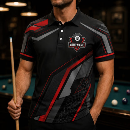 Custom 8 Ball Team Sport Personalized Billiard Polo Shirt Front View