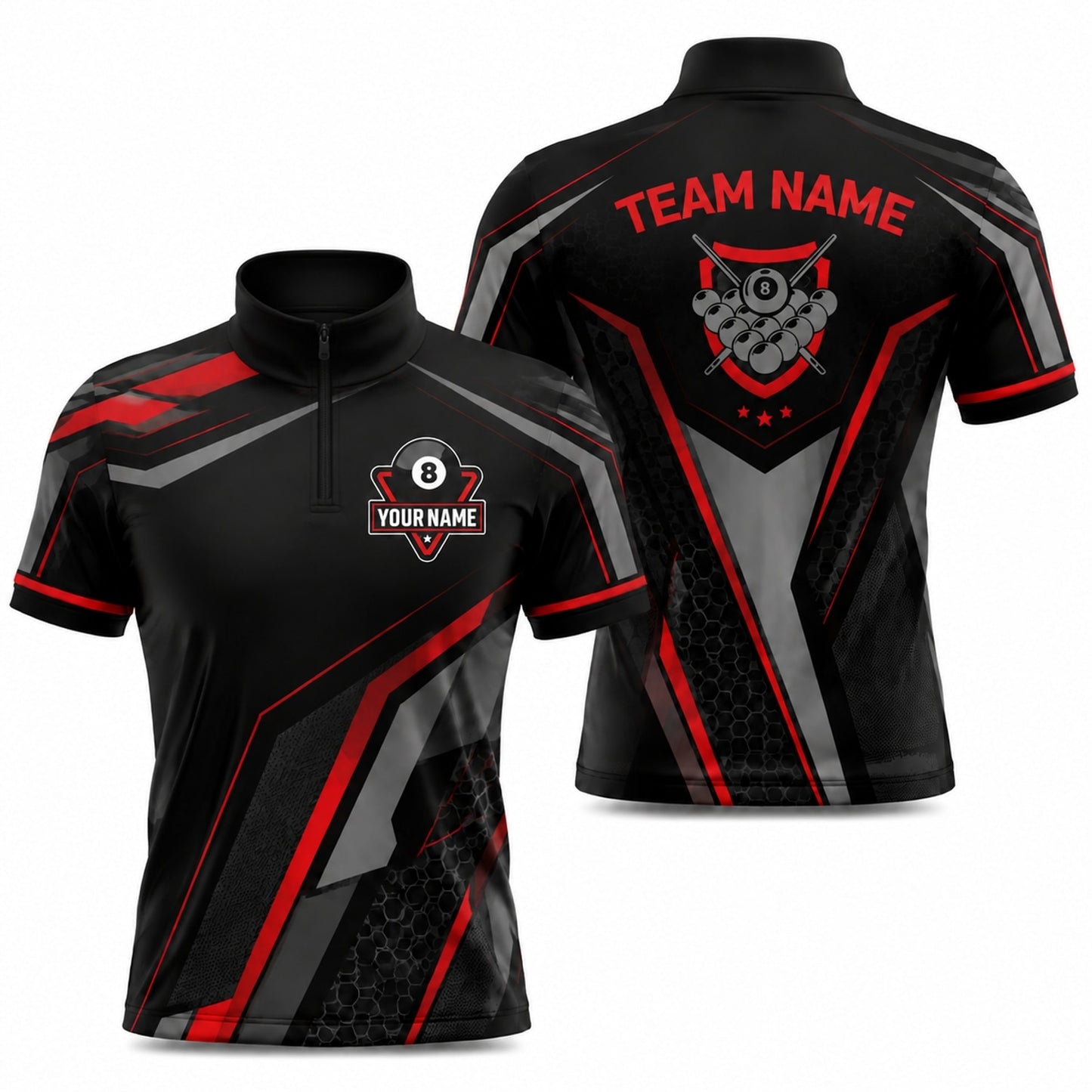 Custom 8 Ball Team Sport Personalized Billiard Polo Shirt Jersey Zip 1 4 Collar