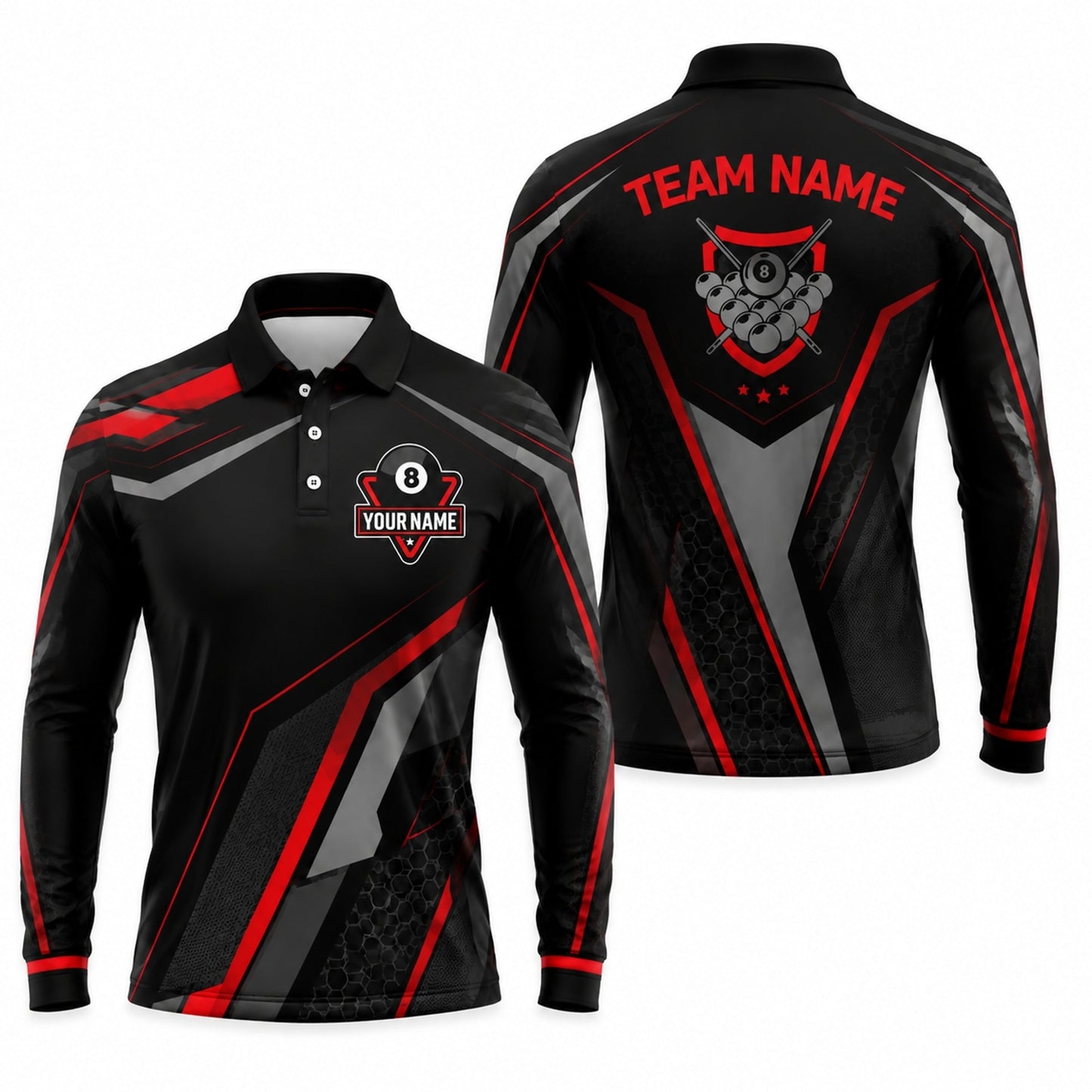 Custom 8 Ball Team Sport Personalized Billiard Polo Shirt Long Sleeve Polo