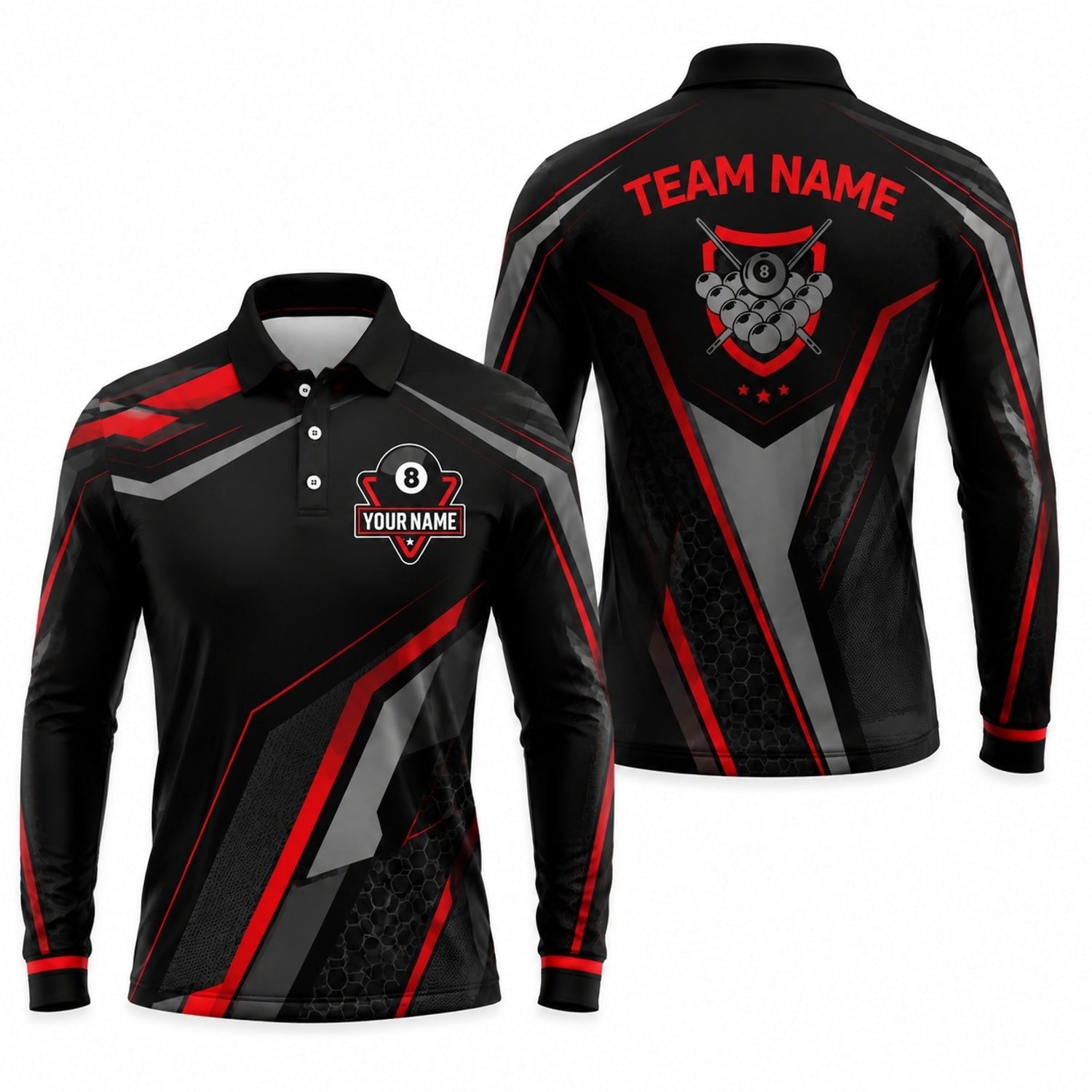 Custom 8 Ball Team Sport Personalized Billiard Polo Shirt Long Sleeve Polo
