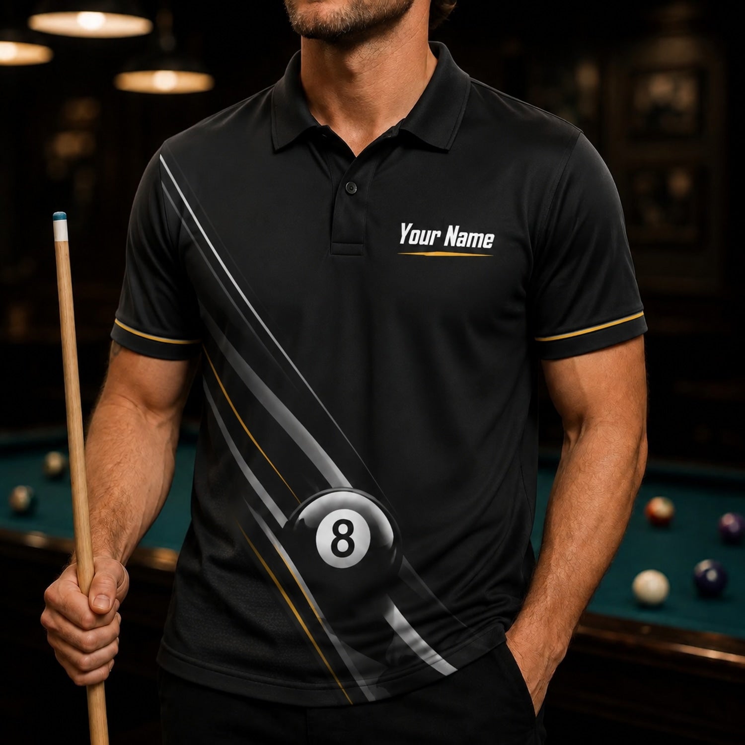 Custom Billiards Team Name Sport Billiard Polo Shirt Front View