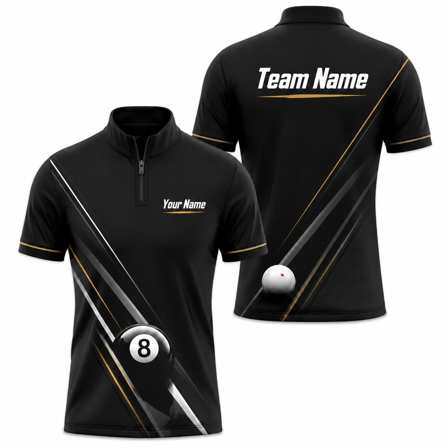 Custom Billiards Team Name Sport Billiard Polo Shirt Jersey Zip 1 4 Collar