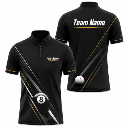 Custom Billiards Team Name Sport Billiard Polo Shirt Jersey Zip 1 4 Collar