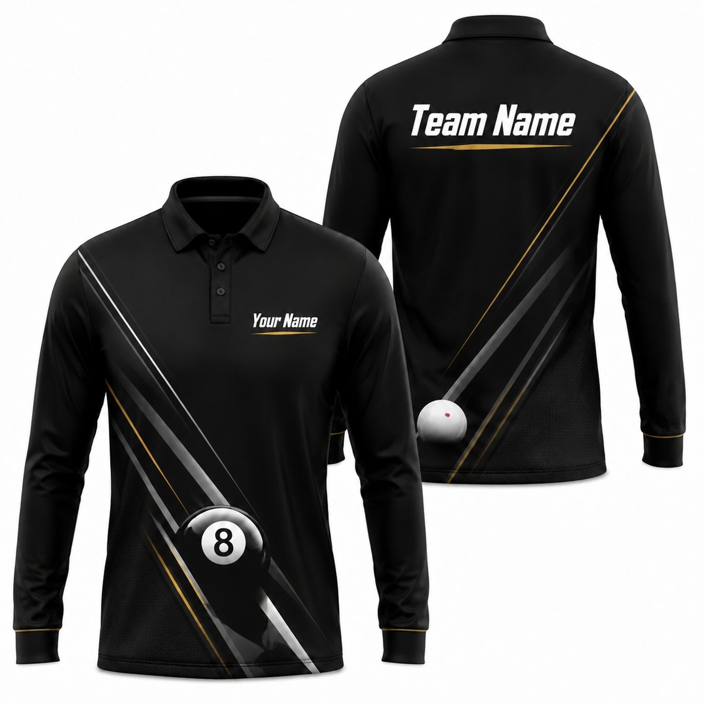 Custom Billiards Team Name Sport Billiard Polo Shirt Long Sleeve Polo
