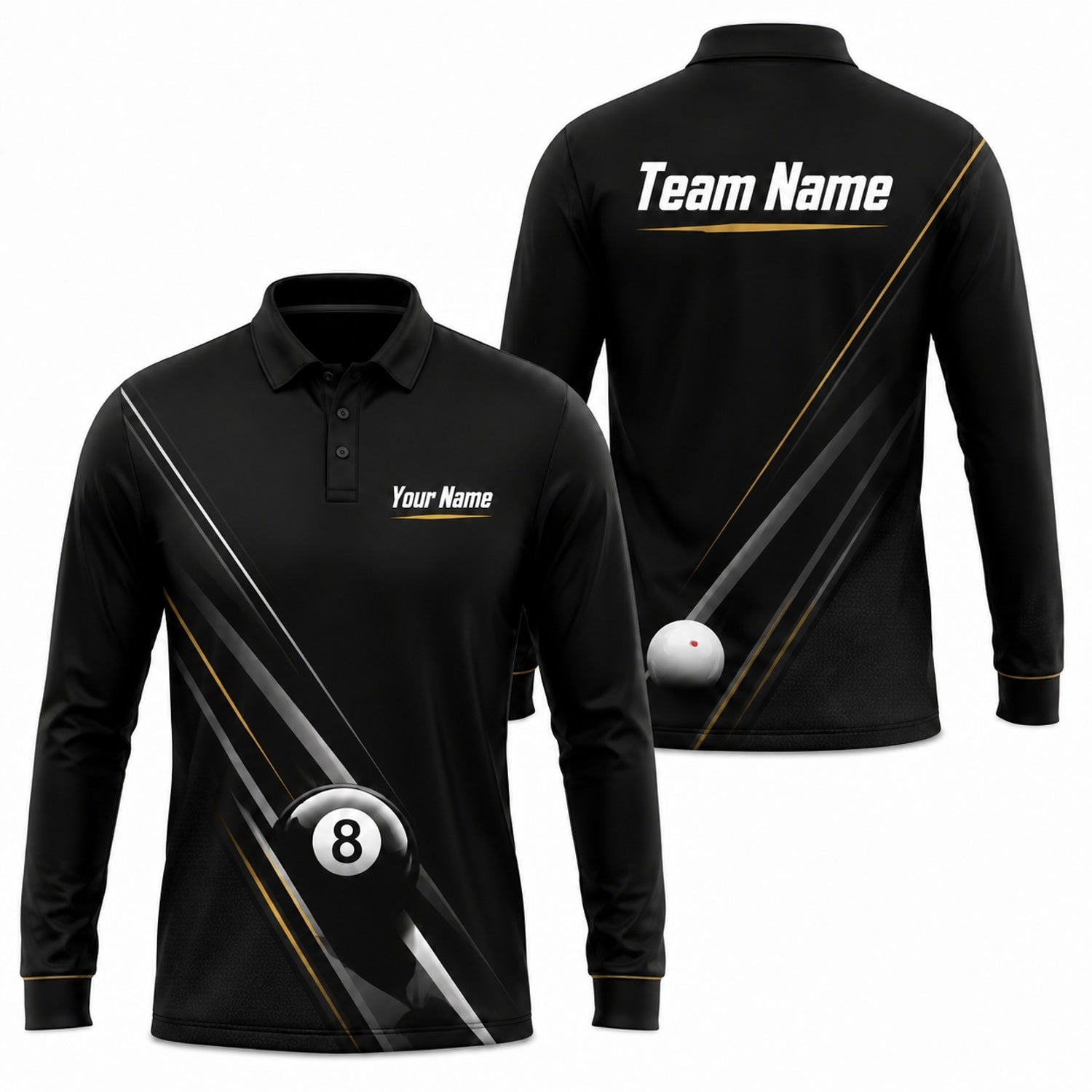 Custom Billiards Team Name Sport Billiard Polo Shirt Long Sleeve Polo
