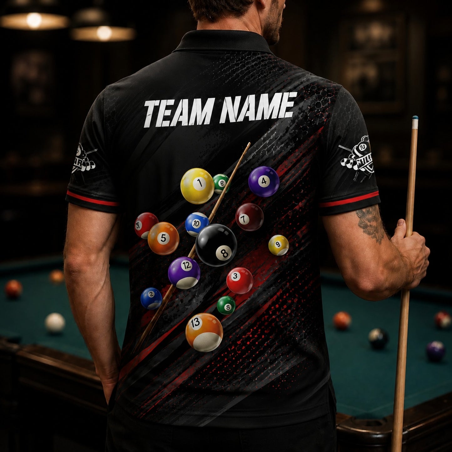 Custom Billiards Team Sport Personalized Billiard Polo Shirt Back View