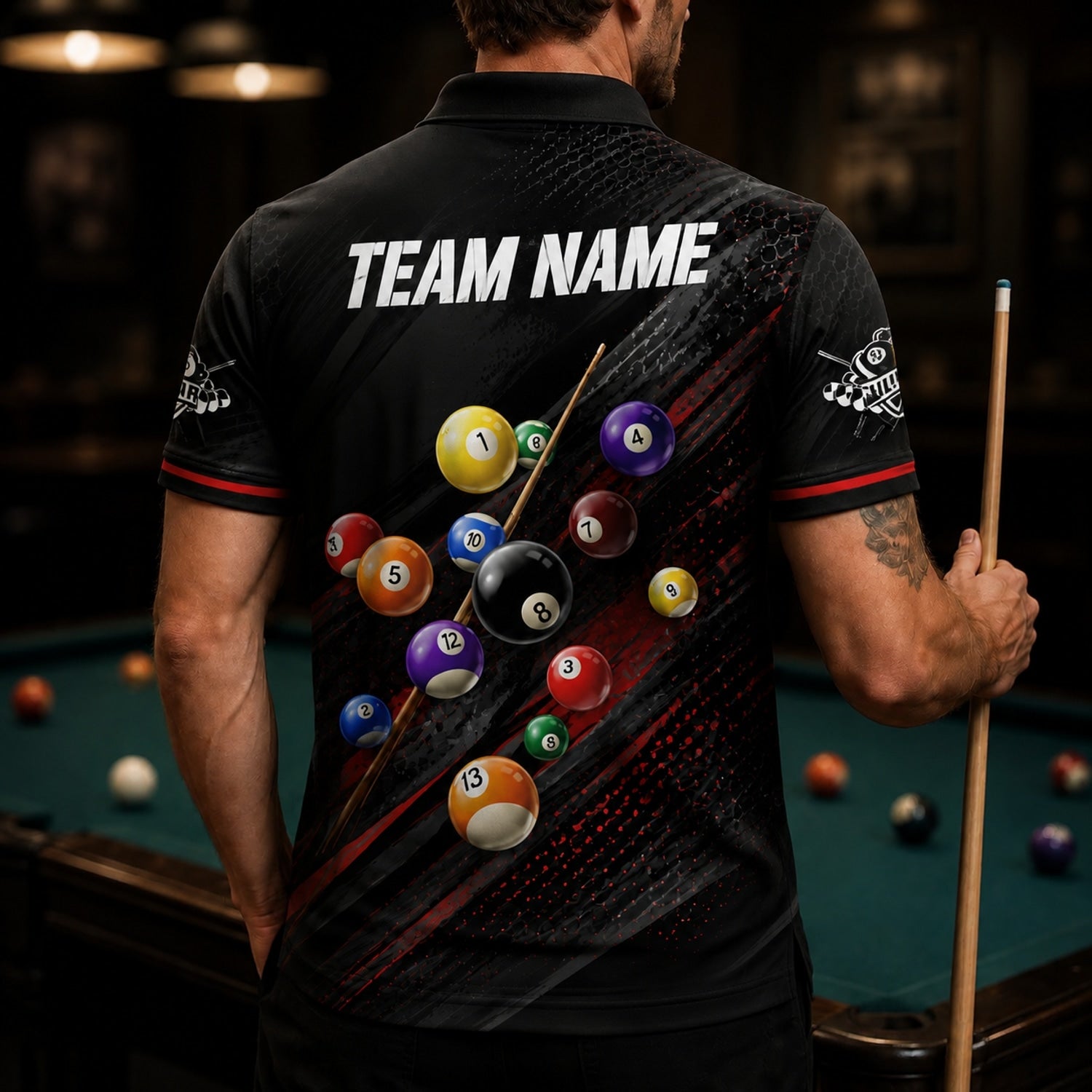 Custom Billiards Team Sport Personalized Billiard Polo Shirt Back View