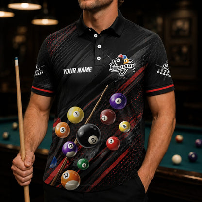 Custom Billiards Team Sport Personalized Billiard Polo Shirt Front View