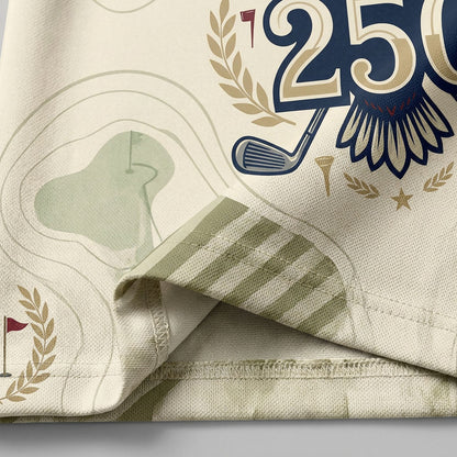 Close-up shot of the high-quality stitching and breathable fabric detail on the custom eagle 250 drive men's golf polo shirt.