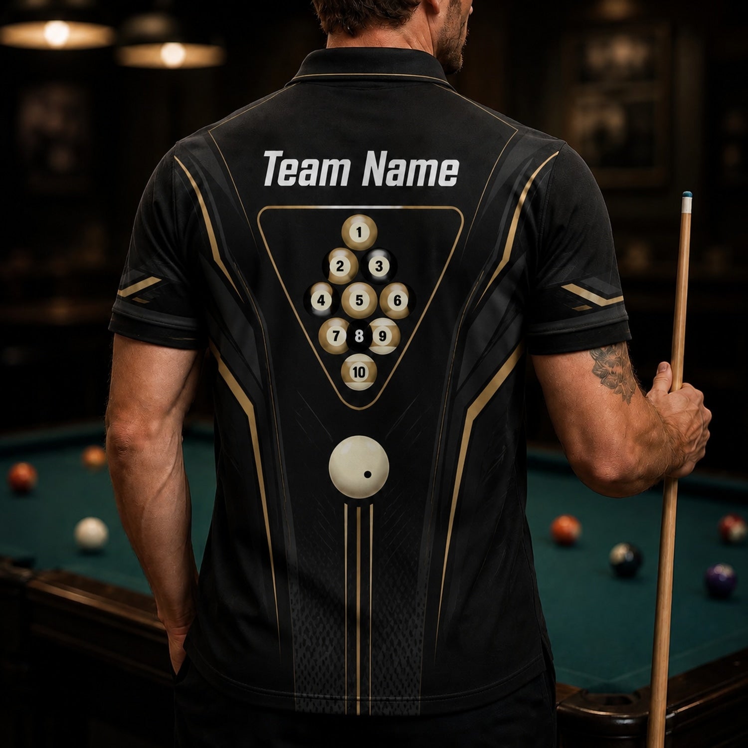 Custom Flaming 8 Ball Personalized Billiard Polo Shirt Back View