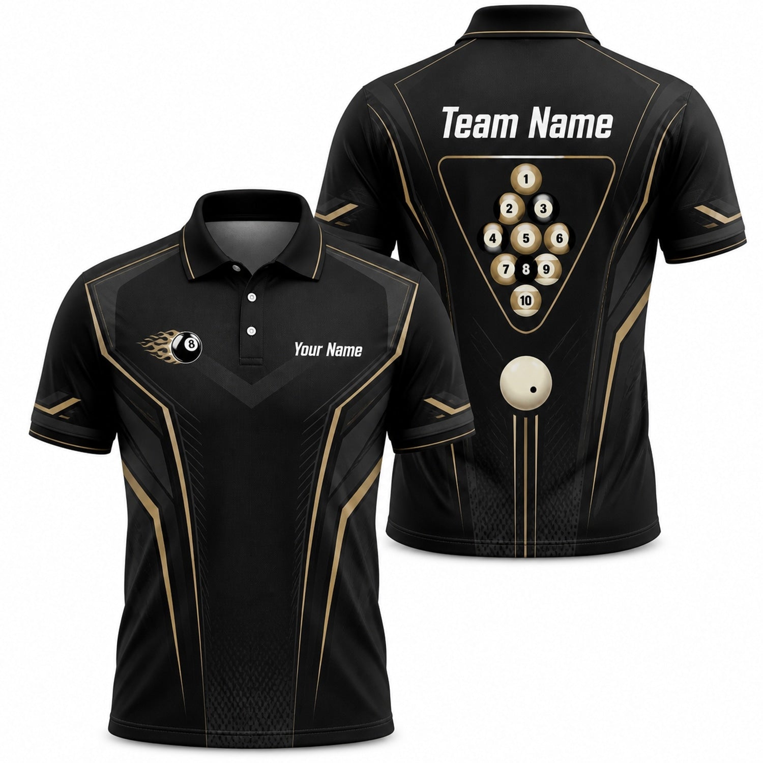 Custom Flaming 8 Ball Personalized Billiard Polo Shirt