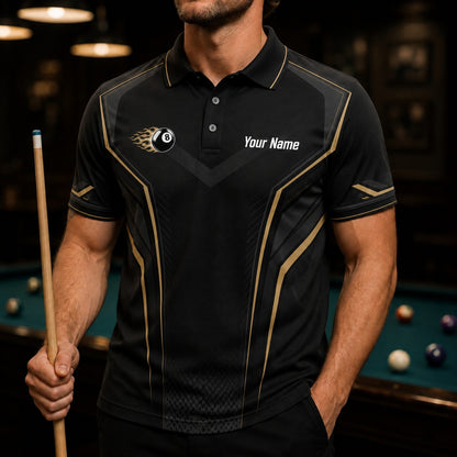 Custom Flaming 8 Ball Personalized Billiard Polo Shirt Front View