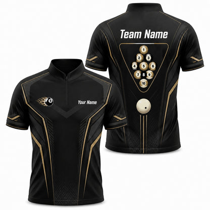 Custom Flaming 8 Ball Personalized Billiard Polo Shirt Jersey Zip 1 4 Collar