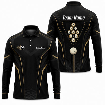 Custom Flaming 8 Ball Personalized Billiard Polo Shirt Long Sleeve Polo
