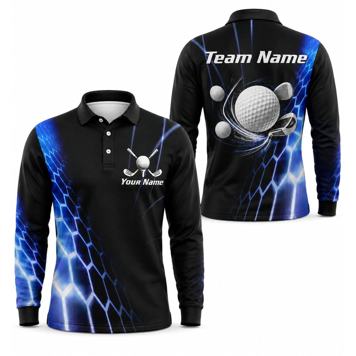 Custom Golf Ball Clubs Golf Polo Shirt Long Sleeve Polo