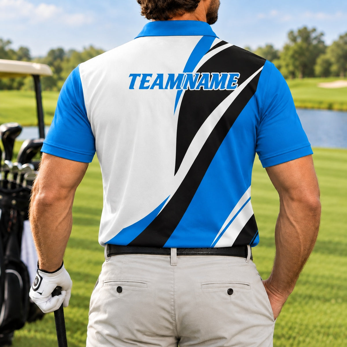 Custom Golf Ball Flag Golf Polo Shirt Back View