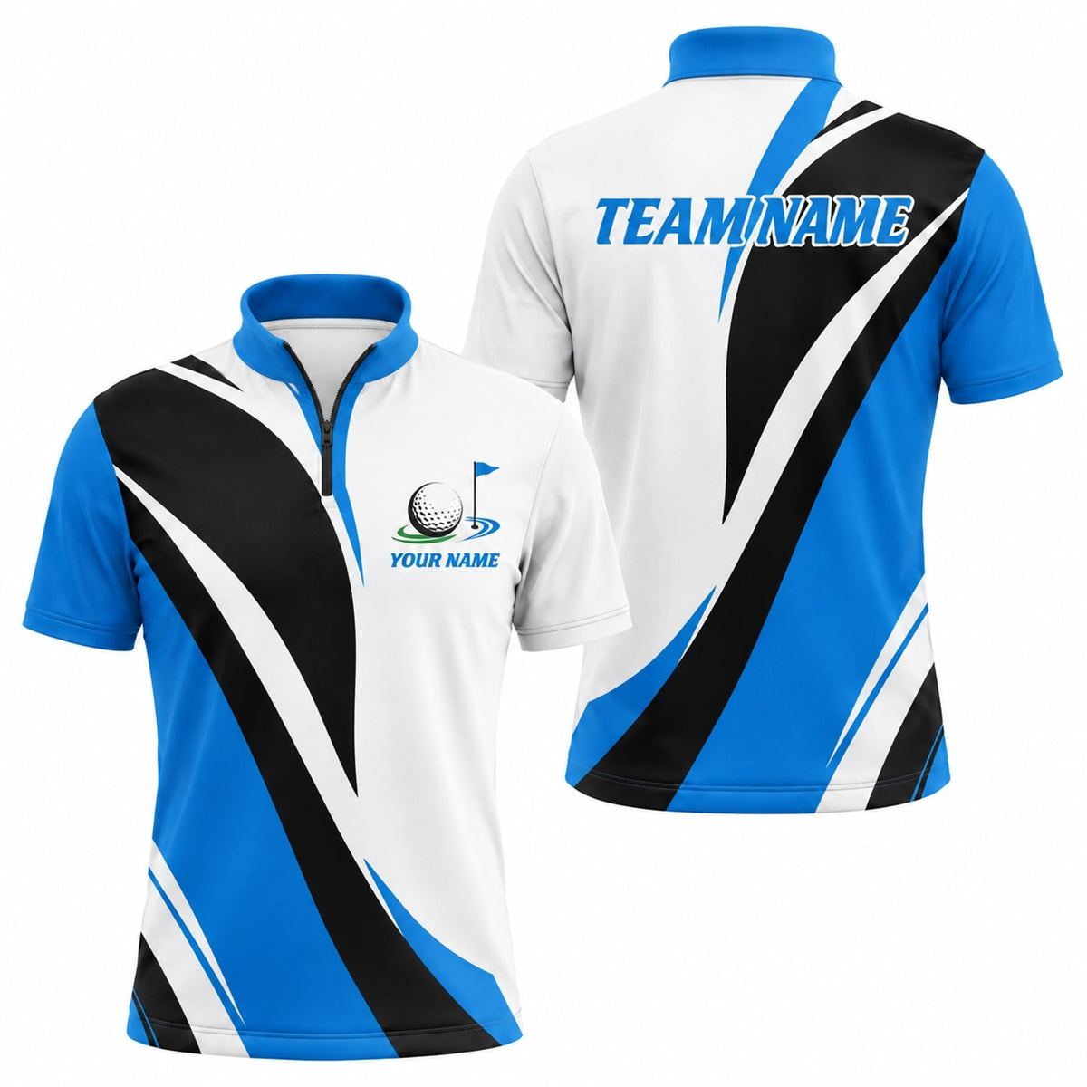 Custom Golf Ball Flag Golf Polo Shirt Jersey Zip 1 4 Collar