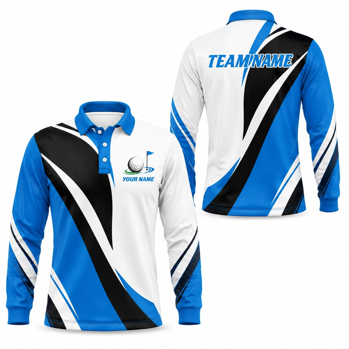Custom Golf Ball Flag Golf Polo Shirt Long Sleeve Polo