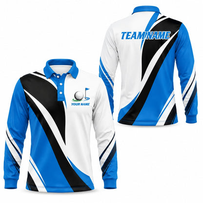 Custom Golf Ball Flag Golf Polo Shirt Long Sleeve Polo