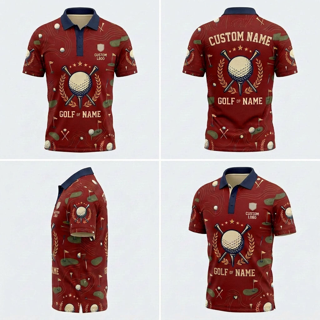Different angles of the custom golf polo shirt for men