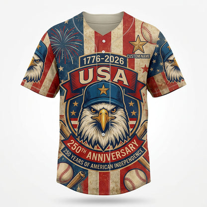 Isolated Front View Of A Custom Name Baseball Shirt Highlighting The Patriotic Eagle And Star Design Elements