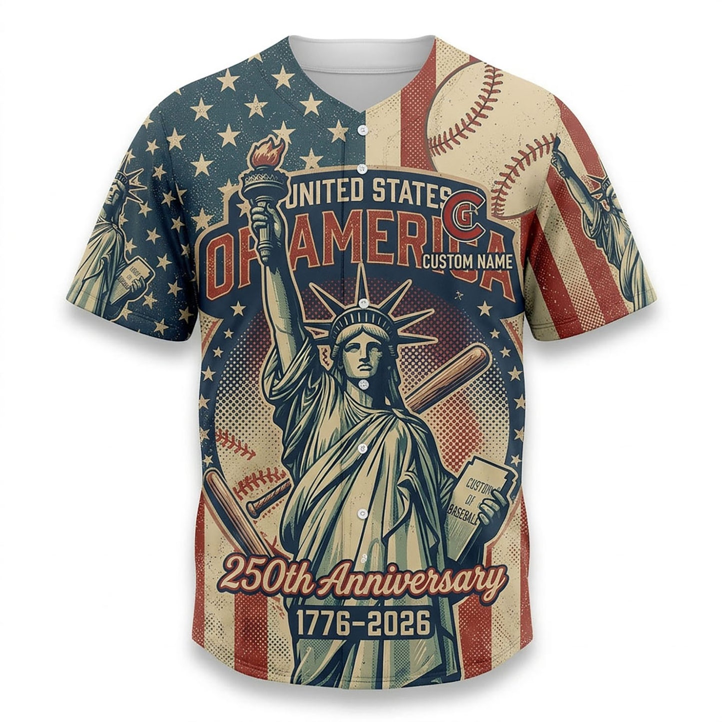 Isolated Front View Of A Custom Name Baseball Shirt Highlighting The Patriotic Liberty Design Elements