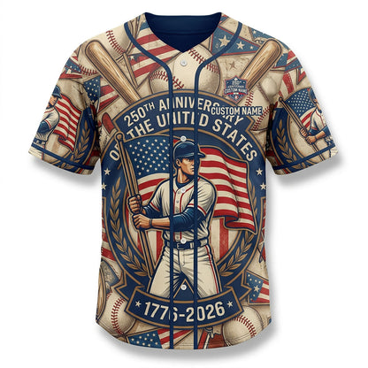 Isolated Front View Of A Custom Name Baseball Shirt Highlighting The Baseball Player And American Heritage Design