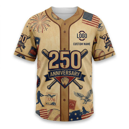 Isolated Front View Of A Custom Name Baseball Shirt Highlighting The Vintage Stamp And Patriotic Baseball Design Elements