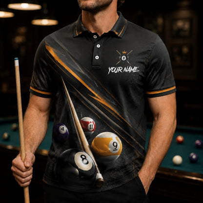 Custom Pool Team Name Billiard Polo Shirt Front View