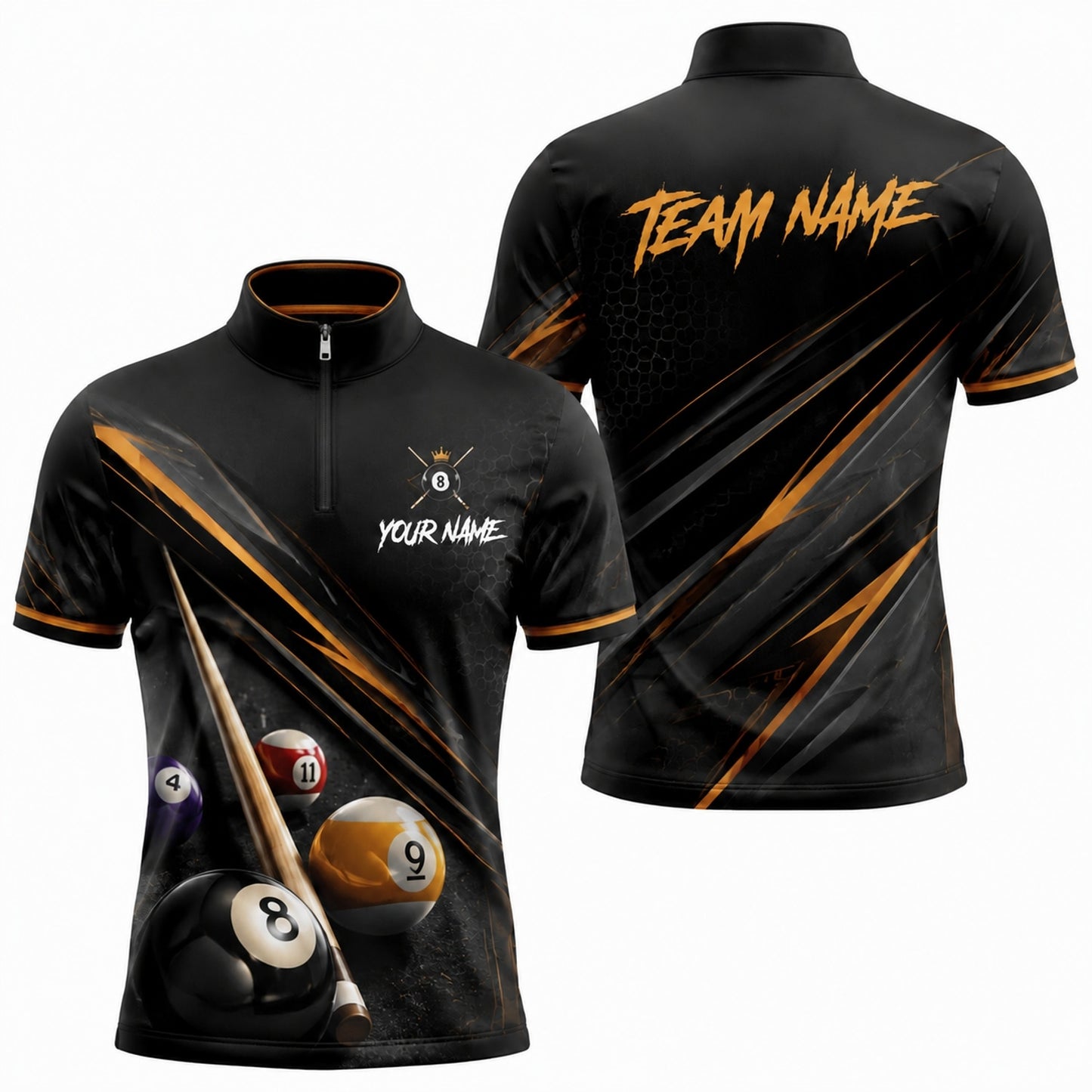 Custom Pool Team Name Billiard Polo Shirt Jersey Zip 1 4 Collar