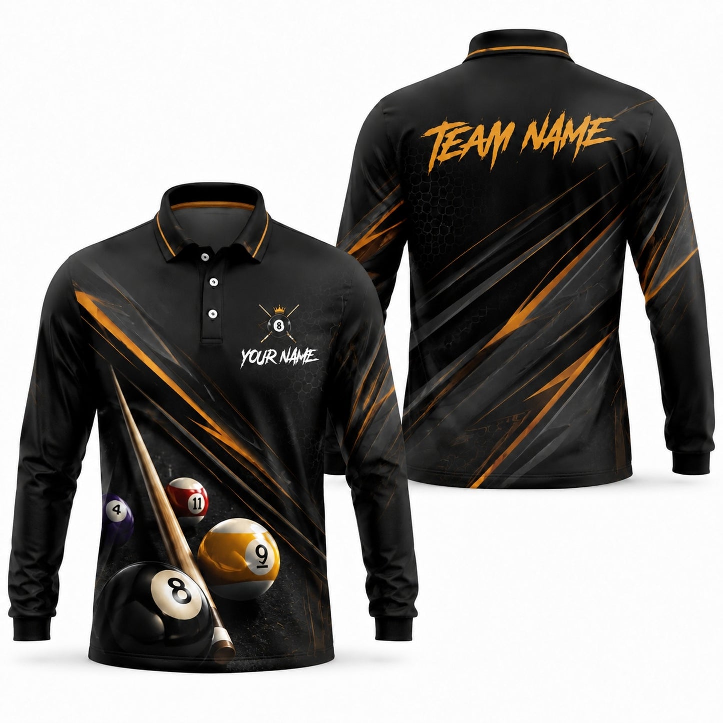Custom Pool Team Name Billiard Polo Shirt Long Sleeve Polo