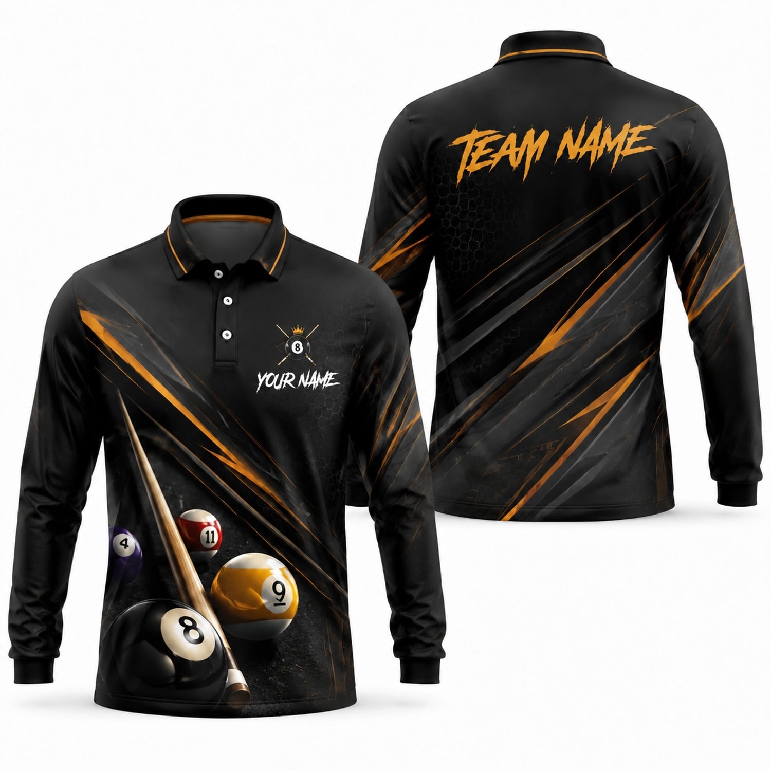 Custom Pool Team Name Billiard Polo Shirt Long Sleeve Polo