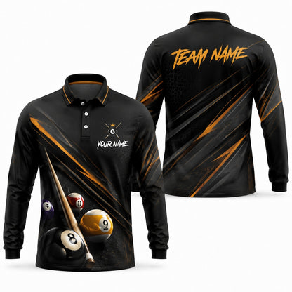 Custom Pool Team Name Billiard Polo Shirt Long Sleeve Polo
