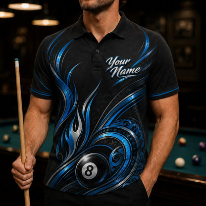 Custom Team Name 8 Ball Billiard Polo Shirt Front View