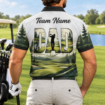 Dad Golfer Silhouette Sport Personalized Golf Polo Shirt Back View