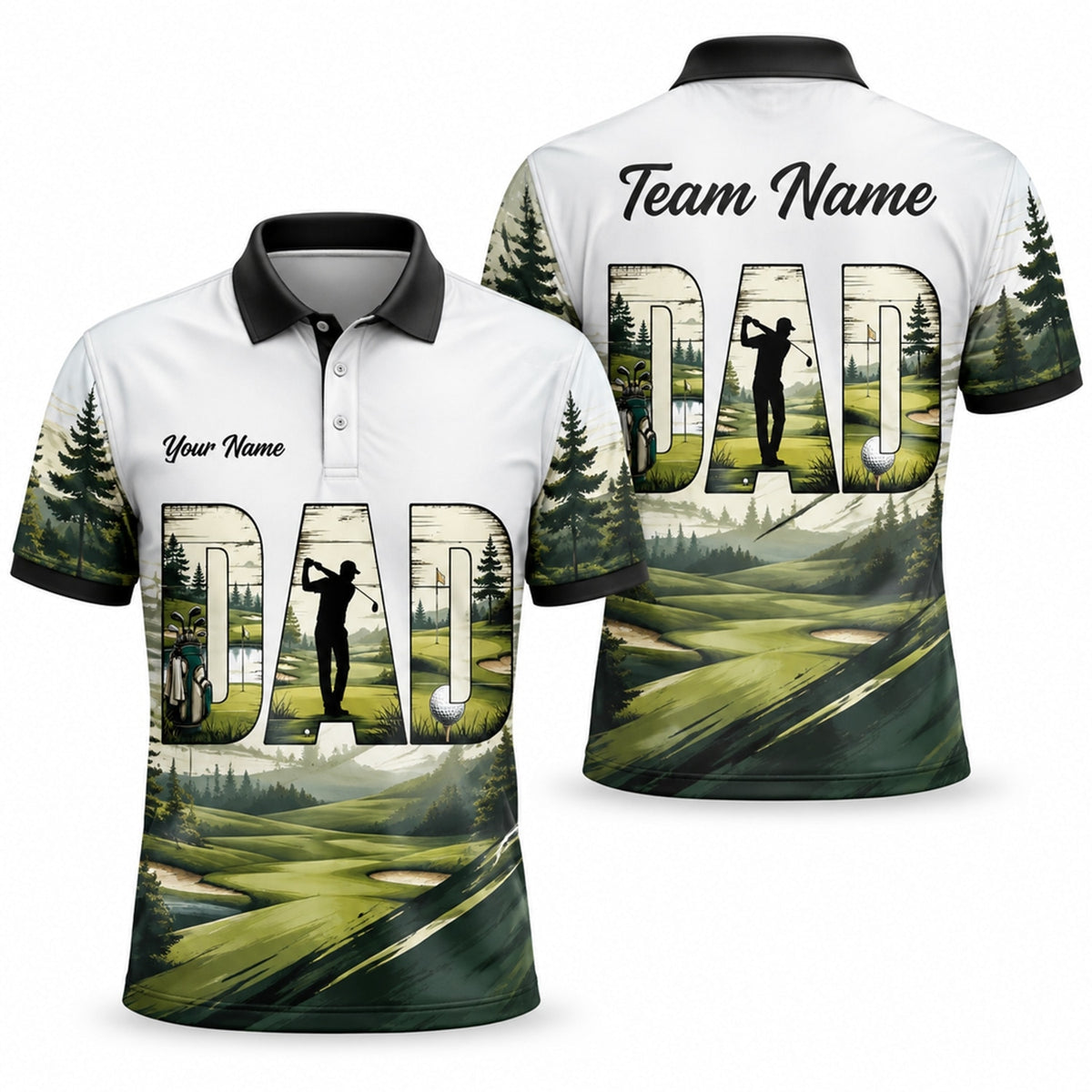 Dad Golfer Silhouette Sport Personalized Golf Polo Shirt
