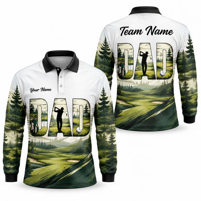 Dad Golfer Silhouette Sport Personalized Golf Polo Shirt Long Sleeve Polo