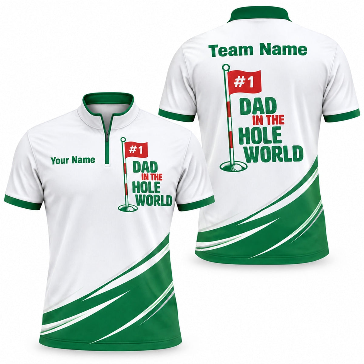 Dad In The Hole World Custom Golf Polo Shirt Jersey Zip 1 4 Collar