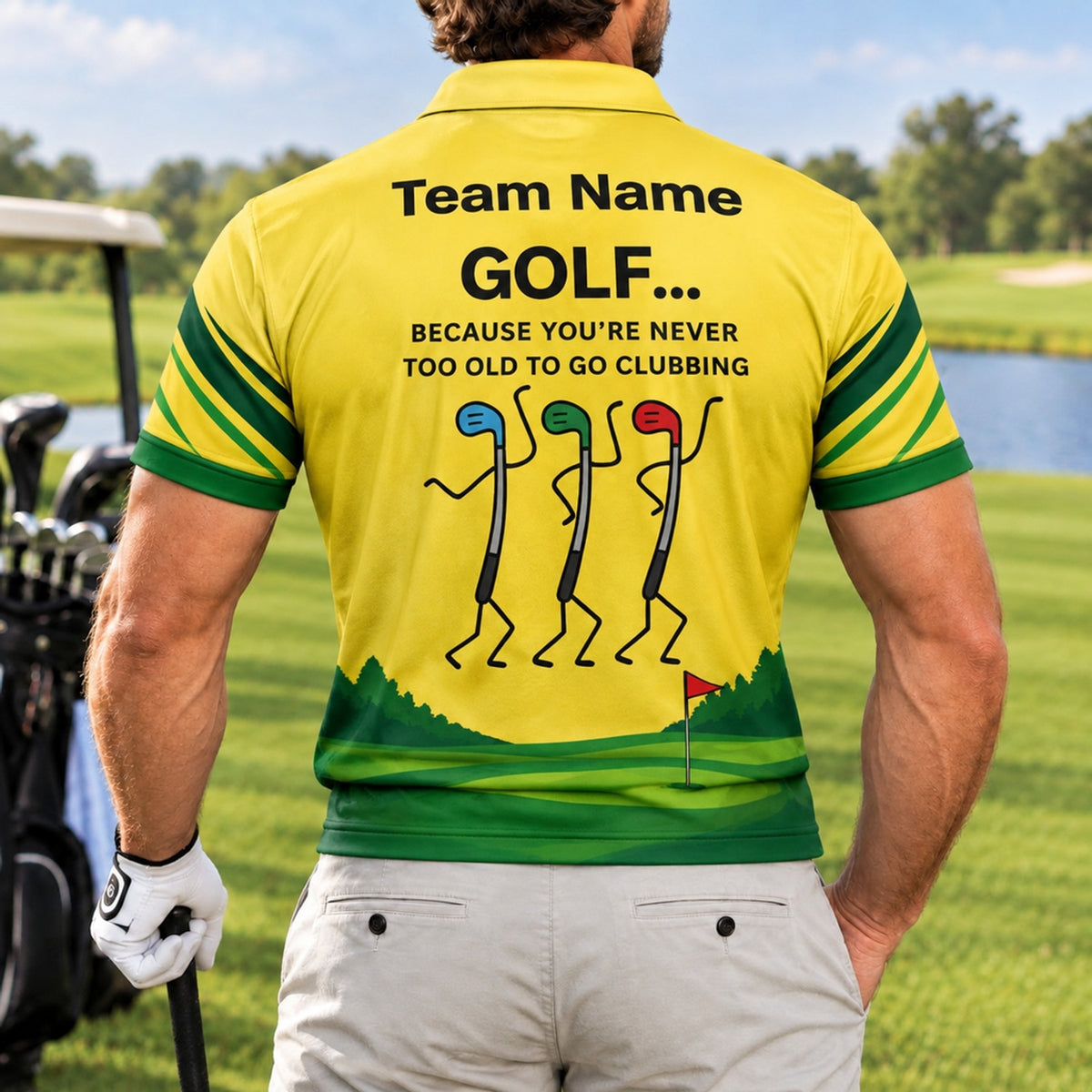 Dancing Golf Clubs Graphic Personalized Golf Polo Shirt Back View