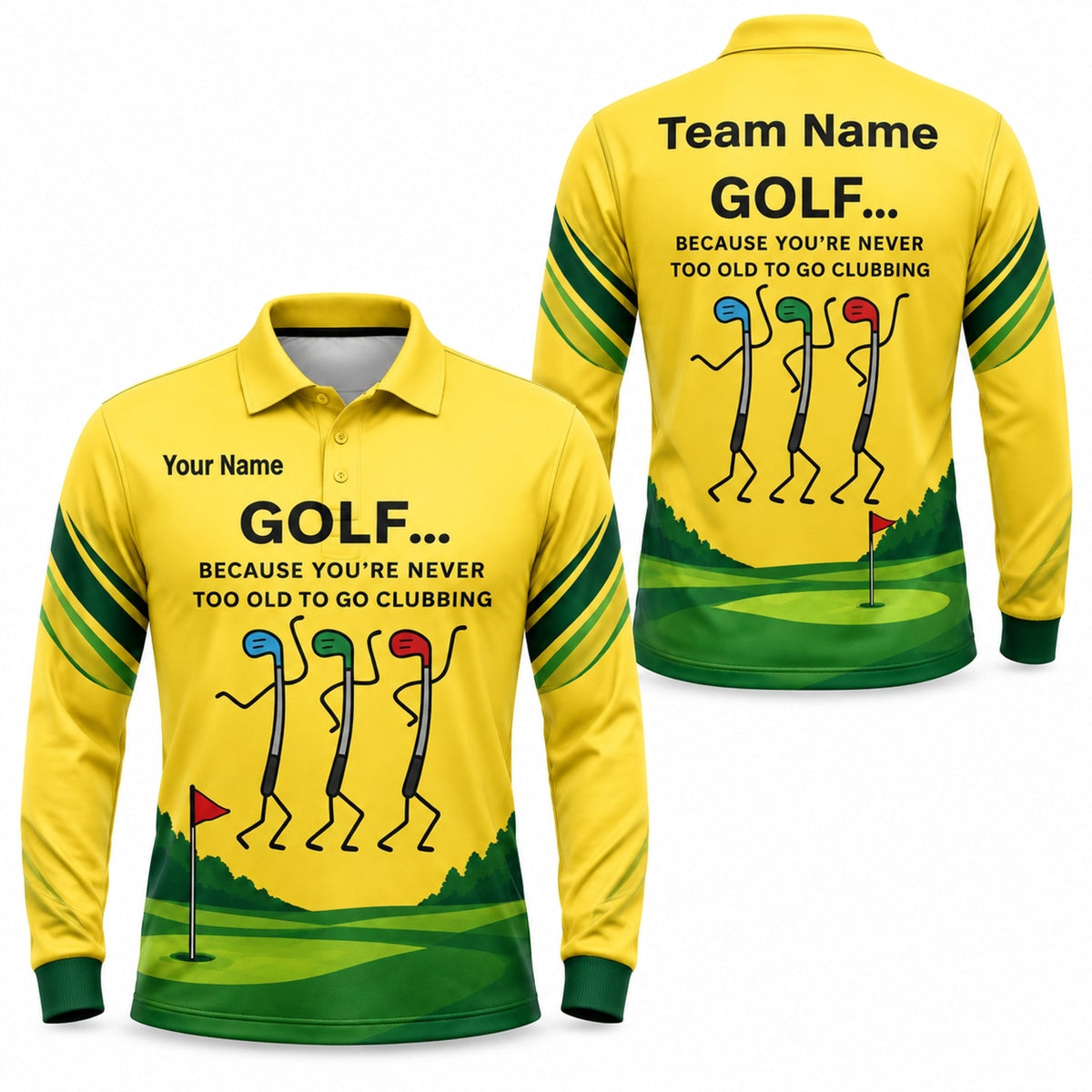 Dancing Golf Clubs Graphic Personalized Golf Polo Shirt Long Sleeve Polo