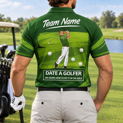 Date A Golfer Typography Personalized Golf Polo Shirt Back View