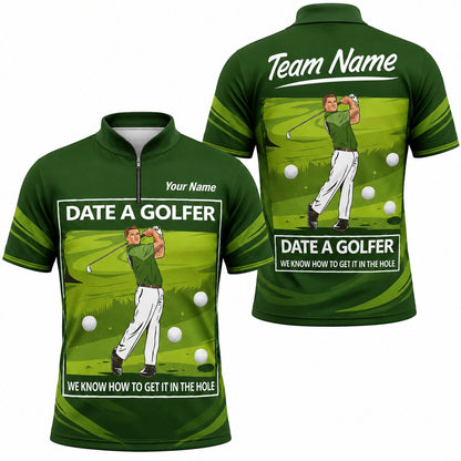 Date A Golfer Typography Personalized Golf Polo Shirt Jersey Zip 1 4 Collar
